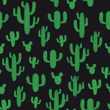 Pattern with cacti on a black background. Illustrazione stock