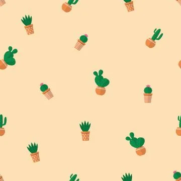 .Pattern - cacti in pots on a delicate yellow background. Stock Illustration