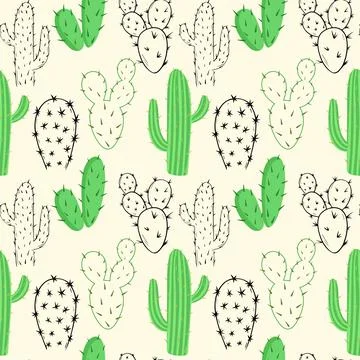 Pattern with cacti, vector. Desert vegetation. Stock Illustration