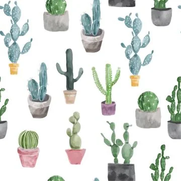 Pattern of cactus and succulents isolated on white background. Stock Illustration