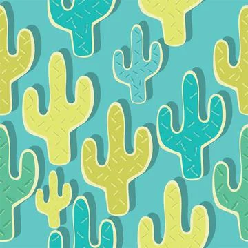 Pattern cactus of different colors on a blue background Stock Illustration