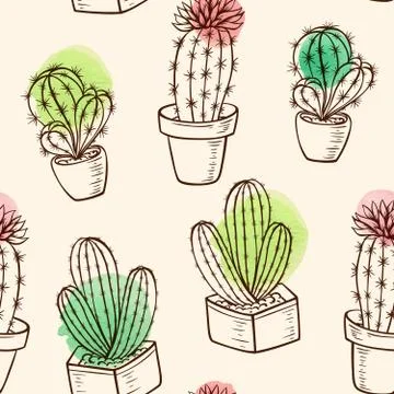 Pattern with cactus in flowerpot Stock Illustration