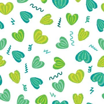 A pattern of cactus hearts on a white background. For use in printing, postcards Stock Illustration