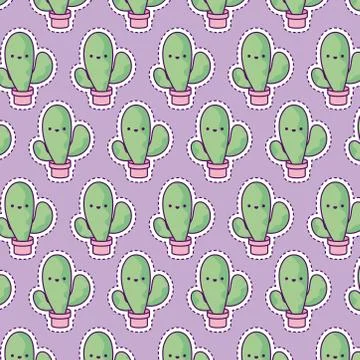 Pattern with cactus tropical, patch style Illustrazione stock