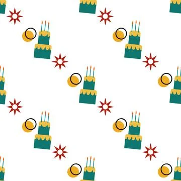 A pattern of cakes and candles is shown on a white background Stock Illustration