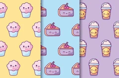 Pattern of cakes with pancakes and drinks Illustrazione stock