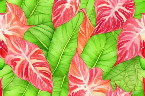 Pattern of Caladium multicolored leaves Stock Illustration