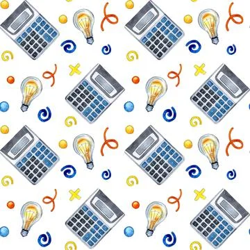 Pattern calculator and light bulb watercolor Illustrazione stock