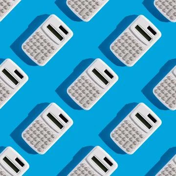 Pattern of calculators on blue background Stock Illustration