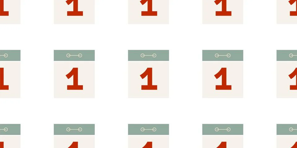 Pattern Calendar First number. Date 1 Day. Beginning, start new year. Tear-off Stock Illustration