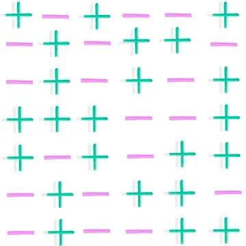 Pattern with calligraphic brush stroke pluses, minuses and paint splashes on  Stock Illustration