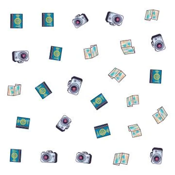 Pattern of camera with paper map and passport イラスト素材