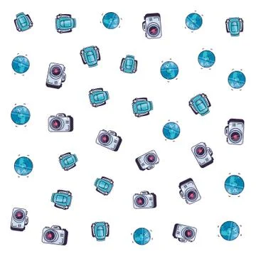 Pattern of camera with planet earth and travelbag 스톡 일러스트