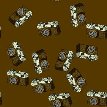Pattern camera retro technology devices sketch hand drawn Illustrazione stock