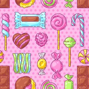 Pattern with candies and sweets. Background for confectionery or candy shop. イラスト素材