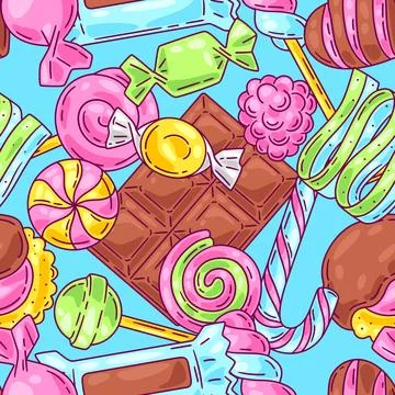 Pattern with candies and sweets. Background for confectionery or candy shop. イラスト素材