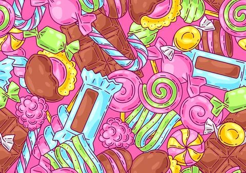 Pattern with candies and sweets. Background for confectionery or candy shop. Stock Illustration