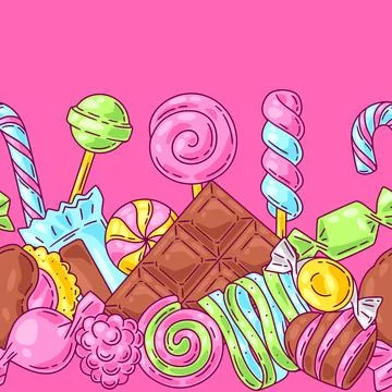 Pattern with candies and sweets. Background for confectionery or candy shop. 库存插图