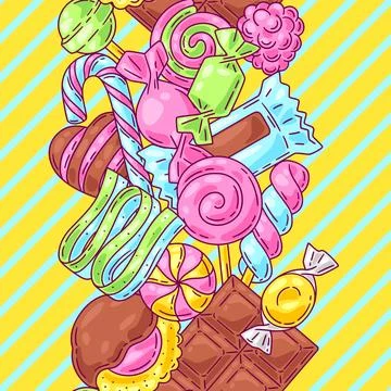Pattern with candies and sweets. Background for confectionery or candy shop. Stock Illustration