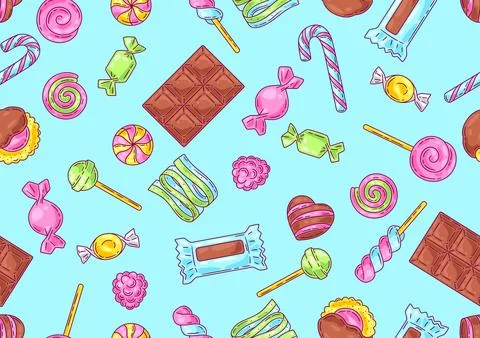 Pattern with candies and sweets. Background for confectionery or candy shop. Stock Illustration
