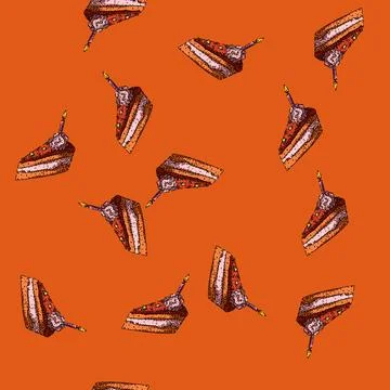 Pattern candle birthday cake piece sketch hand drawn Stock Illustration