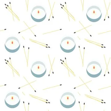 Pattern with Candles, fire and matches, blue color, spa treatments, aromatherapy 스톡 일러스트