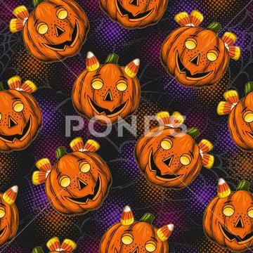 Pattern with candy corn, pumpkins like kids 스톡 일러스트