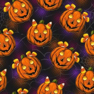 Pattern with candy corn, pumpkins like kids Stock Illustration
