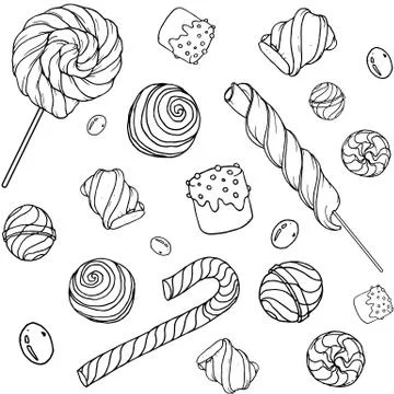 Pattern with candy, donuts, marshmallow   Stock Illustration