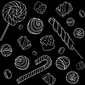 Pattern with candy, donuts, marshmallow   Stock Illustration