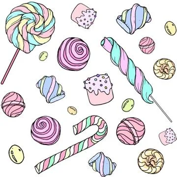 Pattern with candy, donuts, marshmallow   Stock Illustration