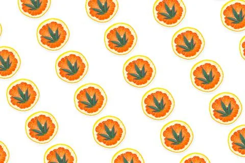 Pattern with Cannabis or hemp leafs with grapefruit slices, Marijuana terpene Stockillustratie