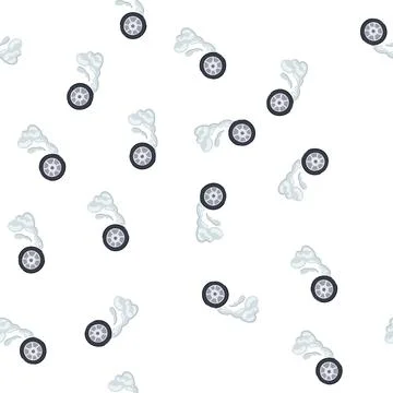 Pattern car wheel generating smoke from speeding or braking Stock Illustration