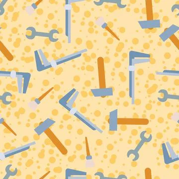 Pattern, carpentry tools on a yellow background, vector illustration, Illustrazione stock