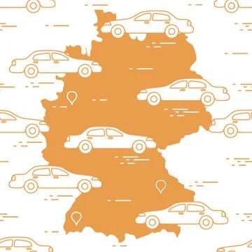Pattern with cars and map of Germany. Travel and leisure. Stock Illustration