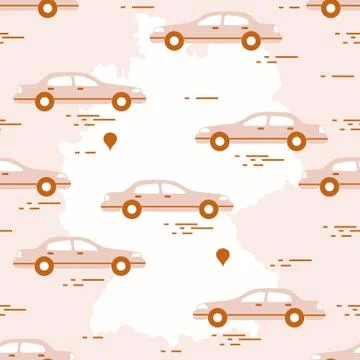 Pattern with cars and map of Germany. Travel and leisure. 스톡 일러스트