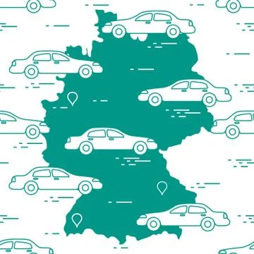 Pattern with cars and map of Germany. Travel and leisure. 스톡 일러스트