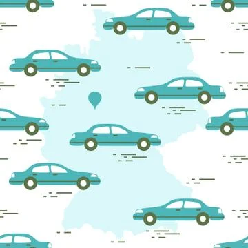 Pattern with cars and map of Germany. Travel and leisure. Illustrazione stock