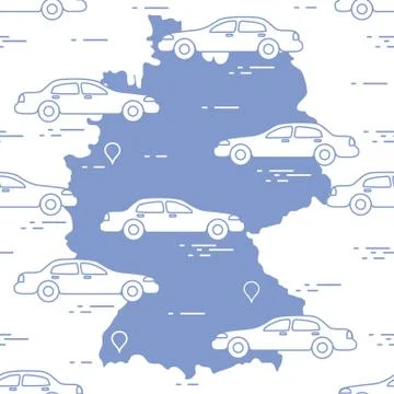 Pattern with cars and map of Germany. Travel and leisure. Stock Illustration