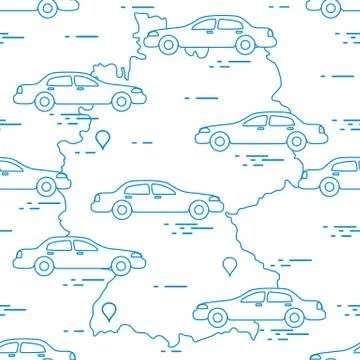 Pattern with cars and map of Germany. Travel and leisure. Stock Illustration
