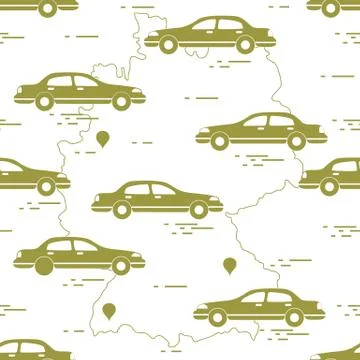 Pattern with cars and map of Germany. Travel and leisure. 스톡 일러스트