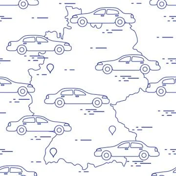 Pattern with cars and map of Germany. Travel and leisure. Illustrazione stock