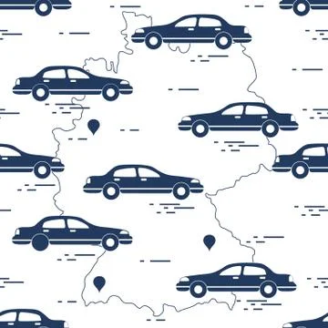 Pattern with cars and map of Germany. Travel and leisure. Illustrazione stock