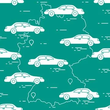 Pattern with cars and map of Germany. Travel and leisure. 스톡 일러스트
