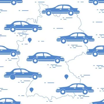 Pattern with cars and map of Germany. Travel and leisure. Stock Illustration