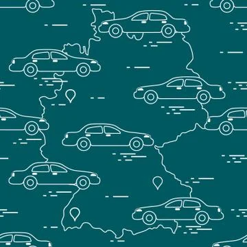 Pattern with cars and map of Germany. Travel and leisure. Stock Illustration