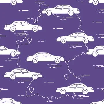 Pattern with cars and map of Germany. Travel and leisure. Illustrazione stock