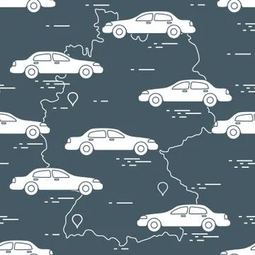 Pattern with cars and map of Germany. Travel and leisure. Illustrazione stock