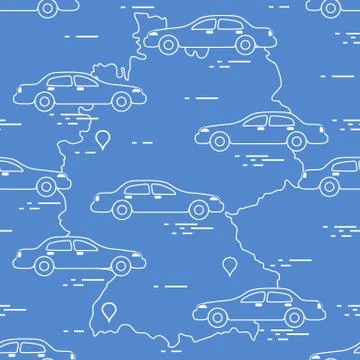 Pattern with cars and map of Germany. Travel and leisure. Illustrazione stock