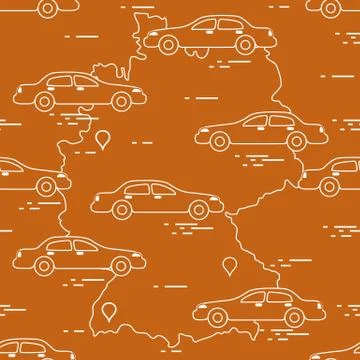 Pattern with cars and map of Germany. Travel and leisure. Stock Illustration